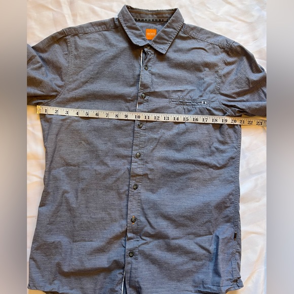 HUGO BOSS Blue Grey Cotton Button Down Shirt Size Large - Picture 15 of 16